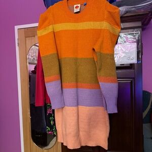 Farm Rio for Anthropologie Pastel Stripe Knit Sweater Dress Sz XL Knee Length